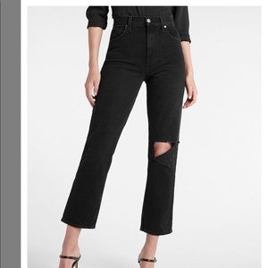 Super High Waisted Black Ripped Modern Straight Jeans